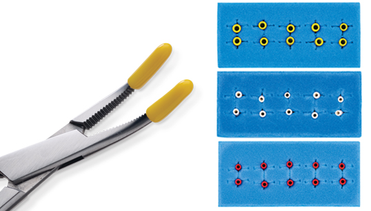 Suture booties with foam pad base.